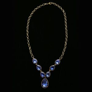 Luxury Crystal Y-Necklace Gold/Blue NWOT